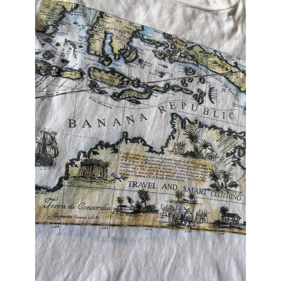 Vintage Banana Republic Travel and Safari Map White Large Single Stitch T-shirt - Picture 3 of 6